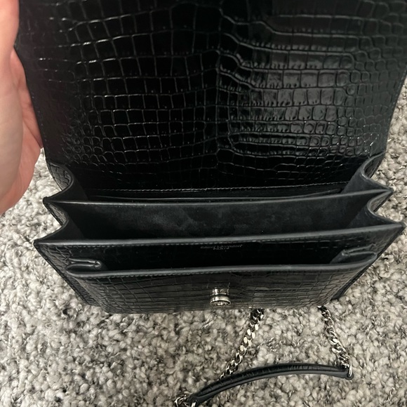 Saint Laurent Sunset Medium Crocodile-Embossed Crossbody Bag - Picture 12 of 16